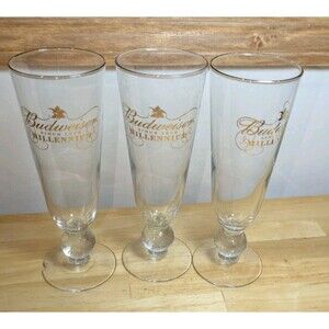 3 Limited Edition Budweiser Millennium Since 1876 Gold Rim Footed Pilsner Glasse
